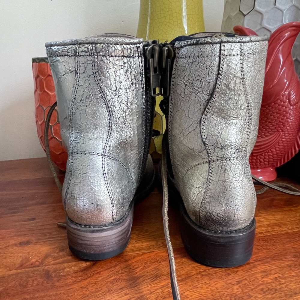 Freebird Manchester Flat Combat Boots in Distressed Silver - Picture 6 of 9
